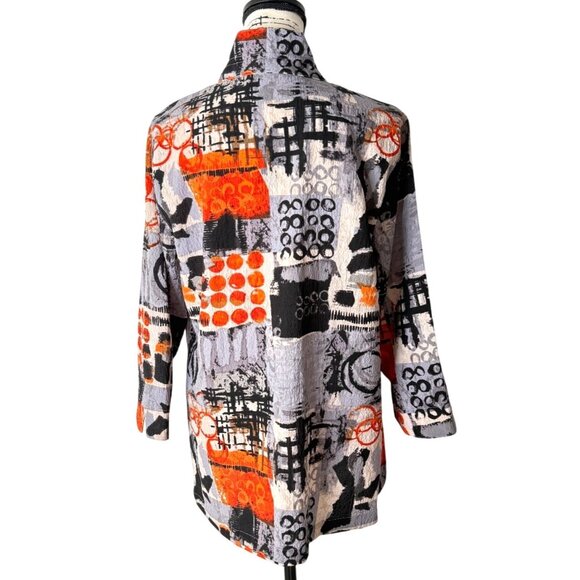 Ali Miles Womens Tunic Button-Up Abstract Print Gray Orange White Top Art Size M - Picture 3 of 8